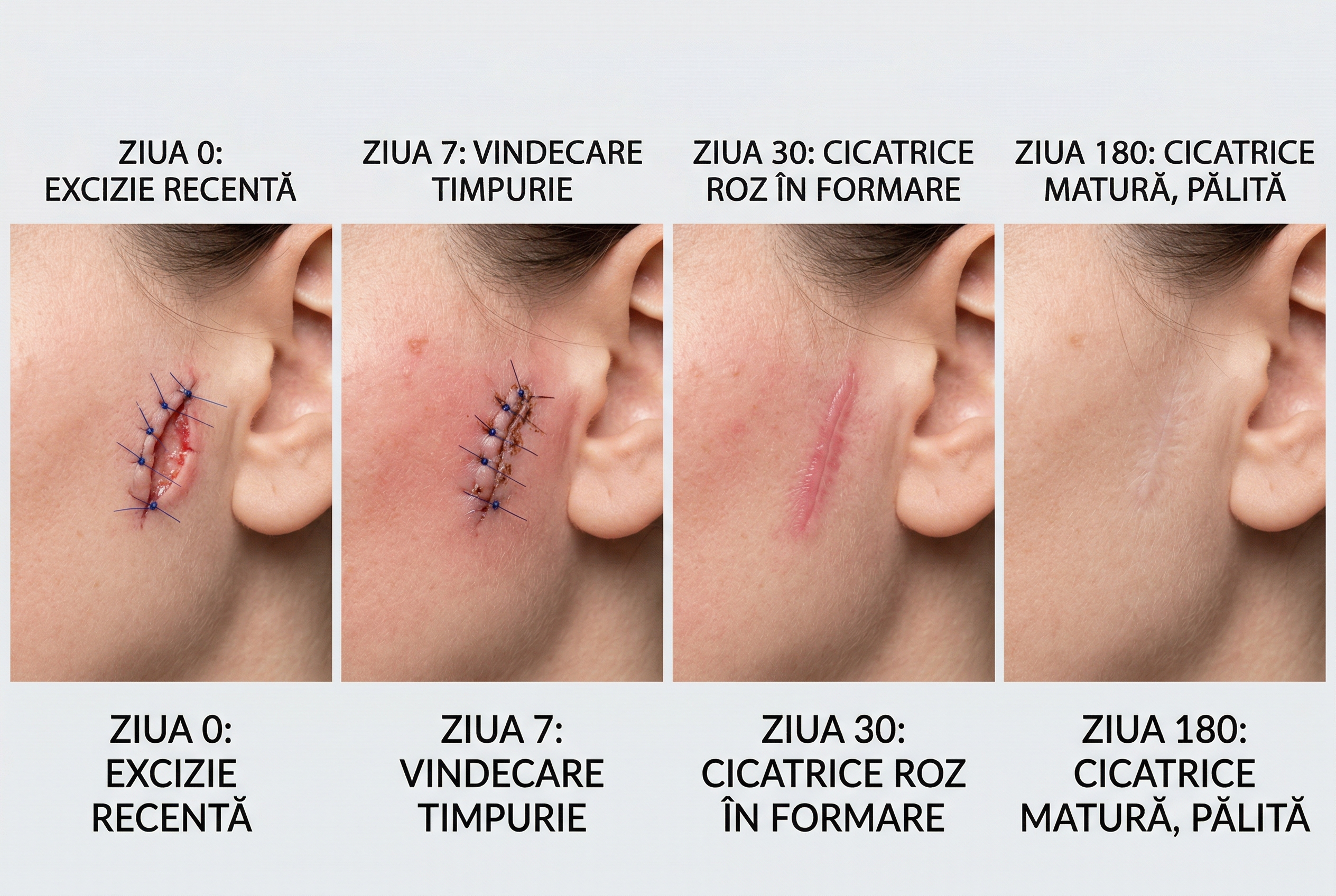 Evolutia vindecării după îndepărtarea unei alunițe: de la ziua 0 la 6 luni, cicatrice progresiv mai puțin vizibila