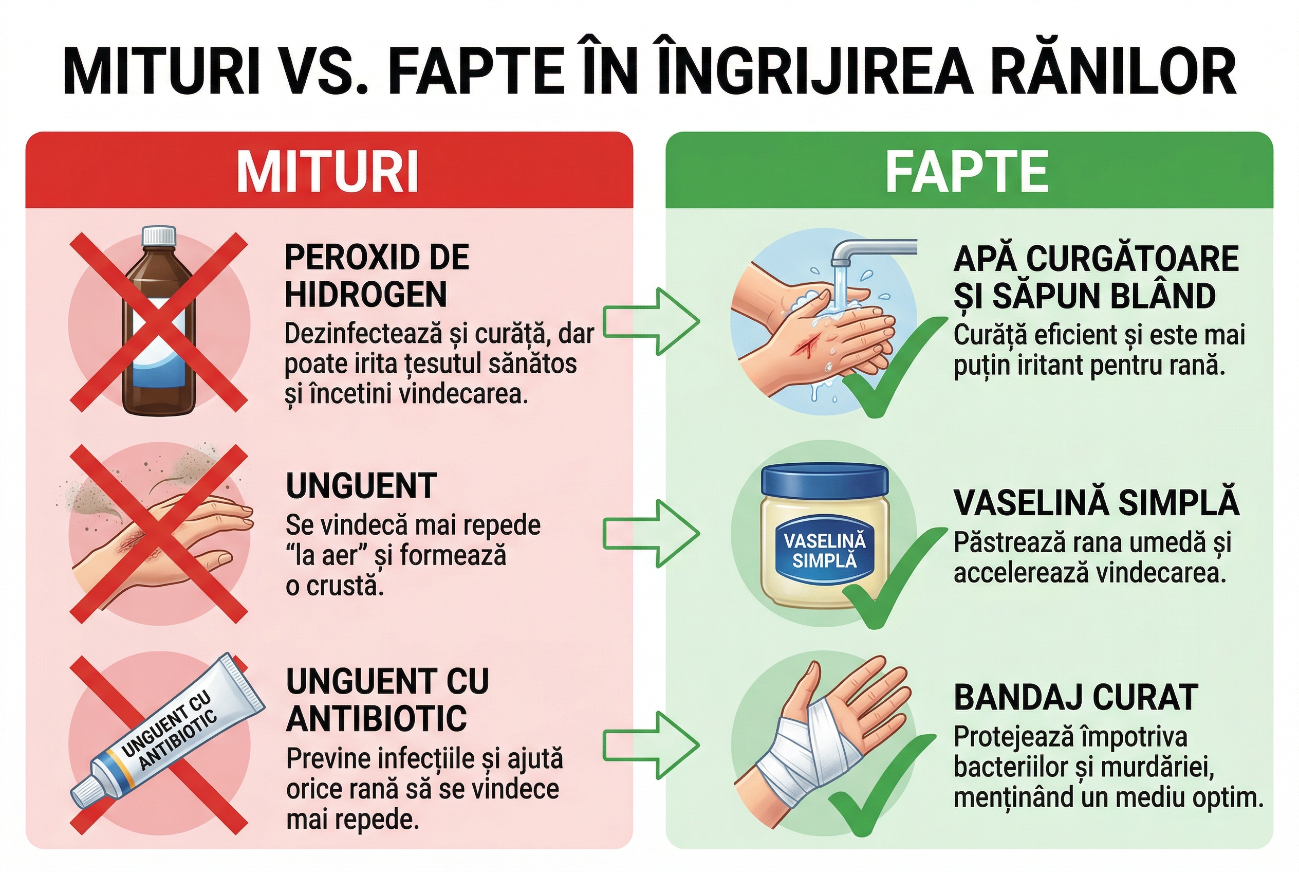 Mituri versus realitate în îngrijirea plagii după excizia alunitei: produse nerecomandate versus îngrijirea corecta bazata pe dovezi