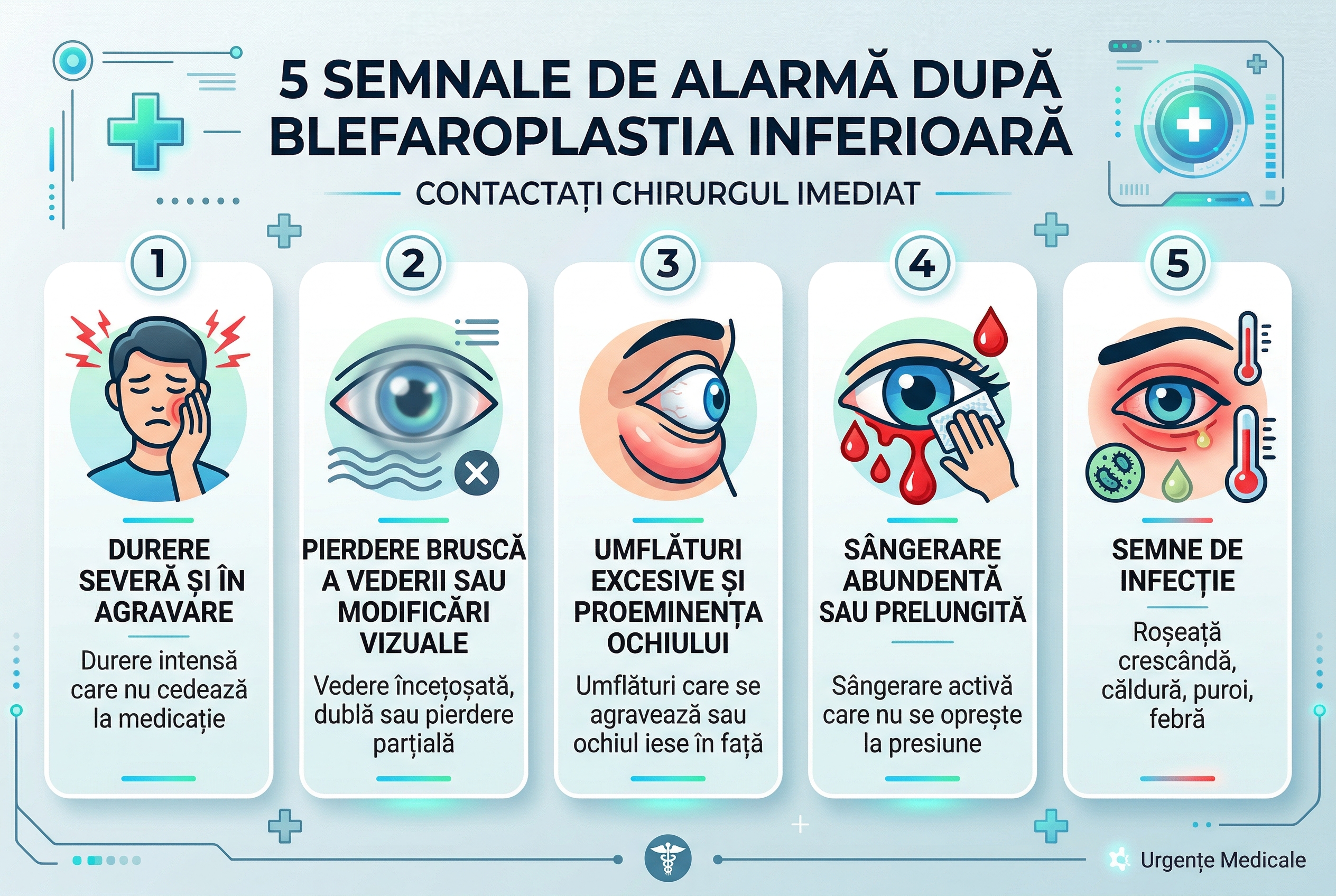 Semne de alarma după blefaroplastia inferioară care necesita contact medical imediat